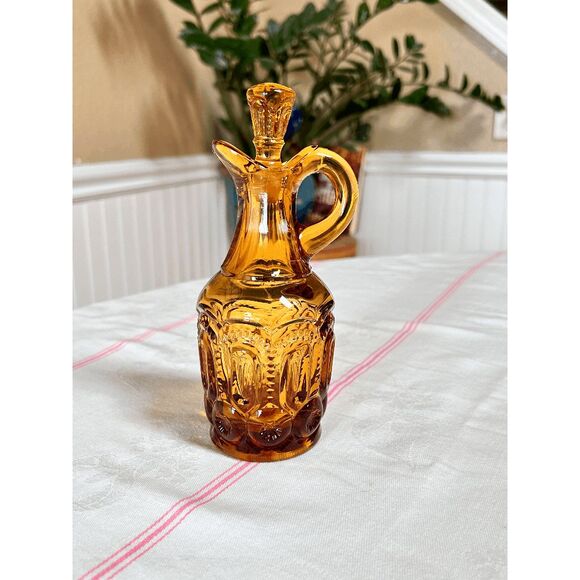 Vintage L.E. Smith Glass Moon and Stars # 6241 Cruet in Amber - Picture 1 of 4